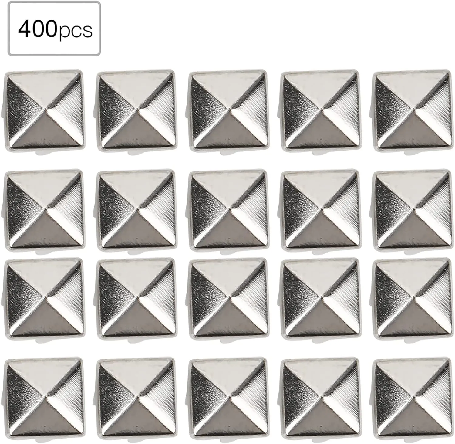 400Pcs Square Rivet, 4mm/5mm/6mm/7mm 4 Prongs Brass Nailhead Spikes Punk Rivets for DIY Leathercraft Clothes Belt Bag Shoes Jewelry(6mm-Silver)