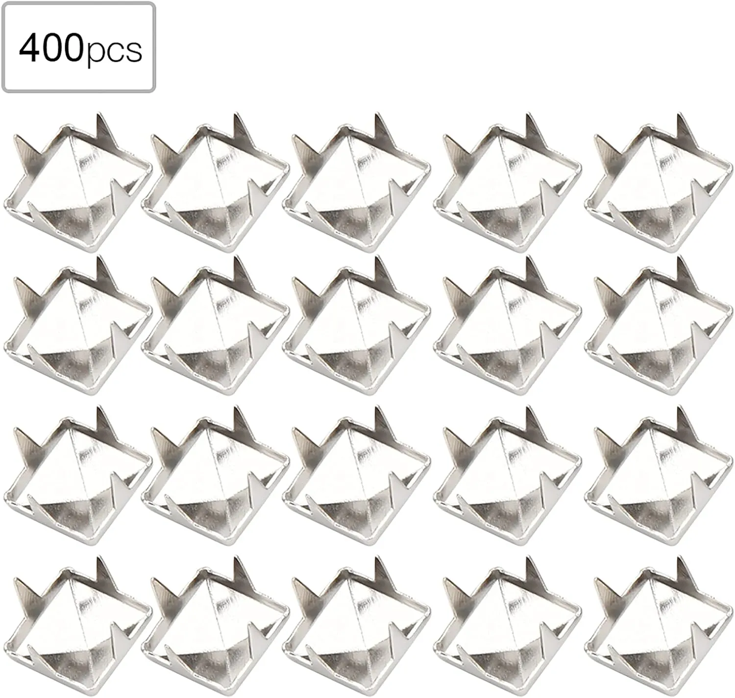 400Pcs Square Rivet, 4mm/5mm/6mm/7mm 4 Prongs Brass Nailhead Spikes Punk Rivets for DIY Leathercraft Clothes Belt Bag Shoes Jewelry(6mm-Silver)