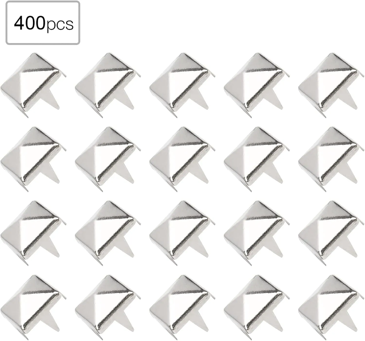 400Pcs Square Rivet, 4mm/5mm/6mm/7mm 4 Prongs Brass Nailhead Spikes Punk Rivets for DIY Leathercraft Clothes Belt Bag Shoes Jewelry(6mm-Silver)