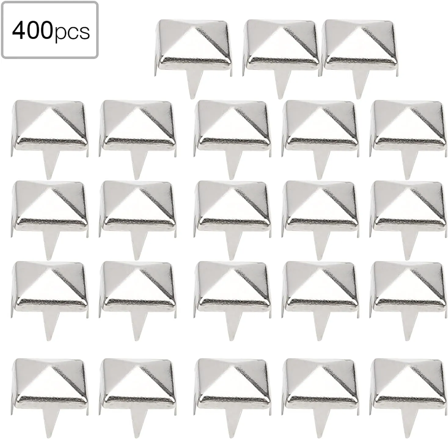 400Pcs Square Rivet, 4mm/5mm/6mm/7mm 4 Prongs Brass Nailhead Spikes Punk Rivets for DIY Leathercraft Clothes Belt Bag Shoes Jewelry(6mm-Silver)
