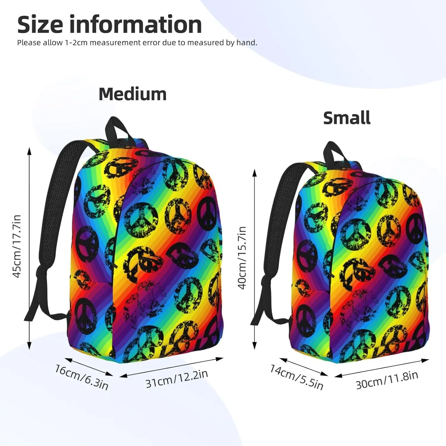 60s 70s Hippie Flowers Peace Love Canvas Backpacks Laptop Backpack Multipurpose Double Shoulder Bag for Men Women Gifts Small
