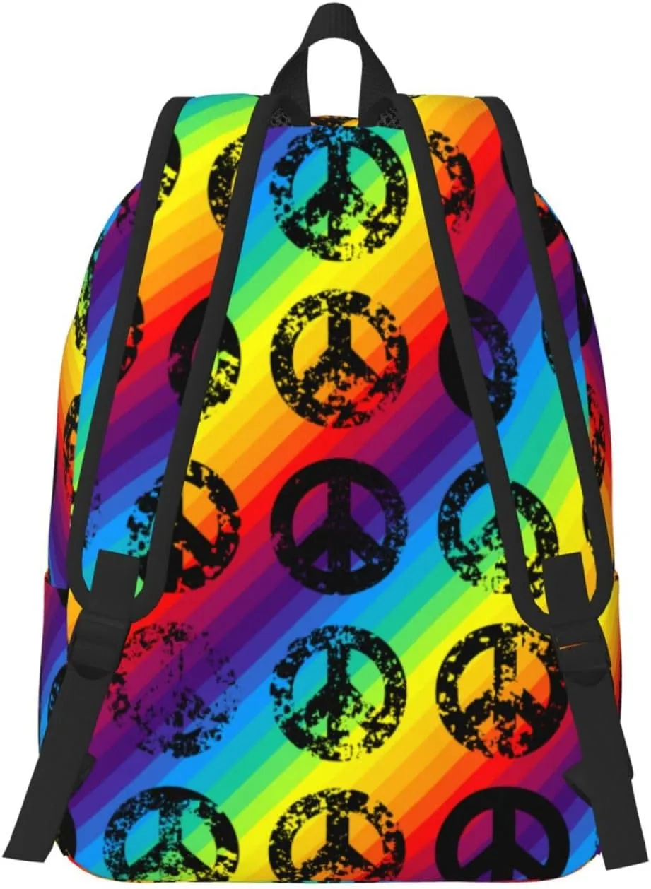 60s 70s Hippie Flowers Peace Love Canvas Backpacks Laptop Backpack Multipurpose Double Shoulder Bag for Men Women Gifts Small