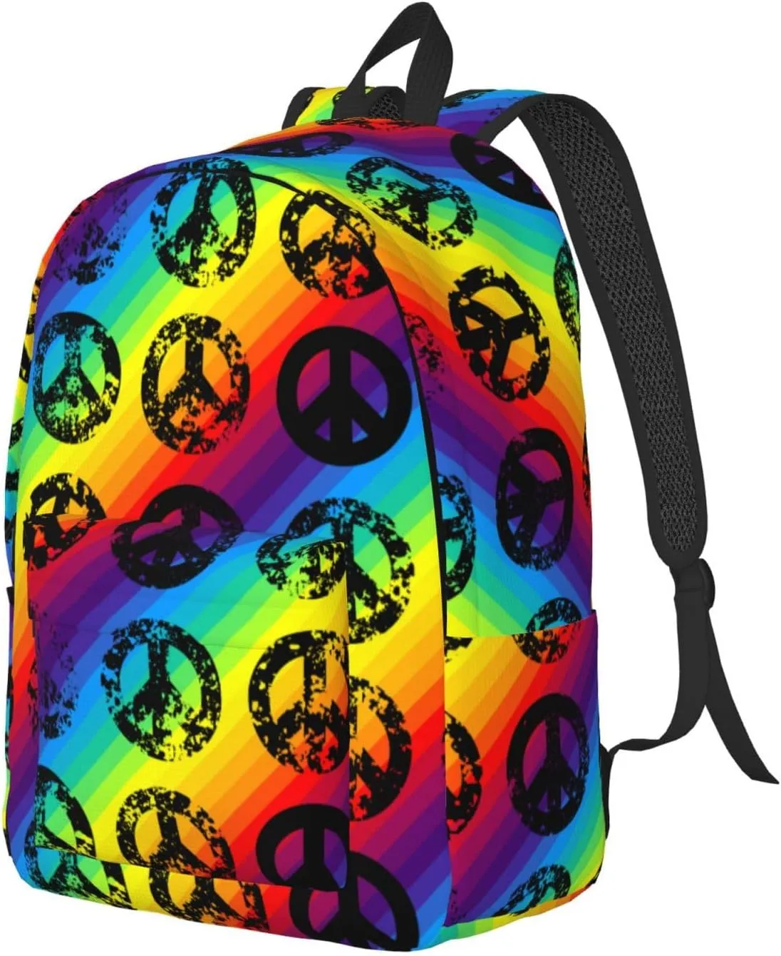 60s 70s Hippie Flowers Peace Love Canvas Backpacks Laptop Backpack Multipurpose Double Shoulder Bag for Men Women Gifts Small
