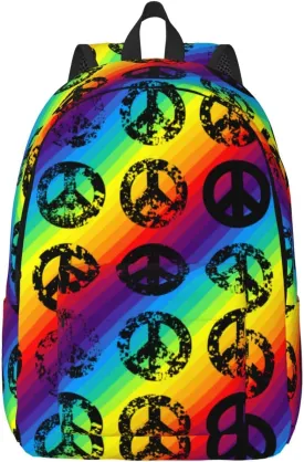 60s 70s Hippie Flowers Peace Love Canvas Backpacks Laptop Backpack Multipurpose Double Shoulder Bag for Men Women Gifts Small