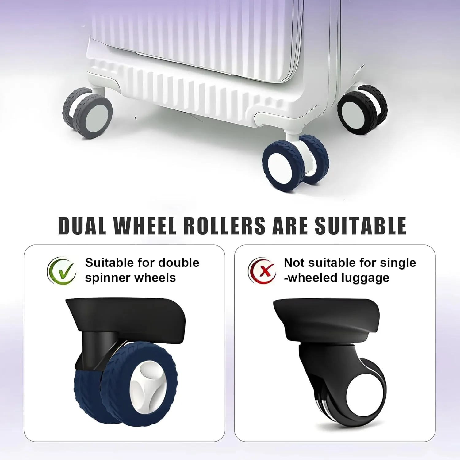 8Pcs Luggage Wheel Covers,Silicone Suitcase Cover for 2-2.4'' Spinner Wheel, Carry On Luggage Wheels Protector,Upgrade Suitcase Wheels Protective,Essential Travel Accessories (Midnight Blue-L)