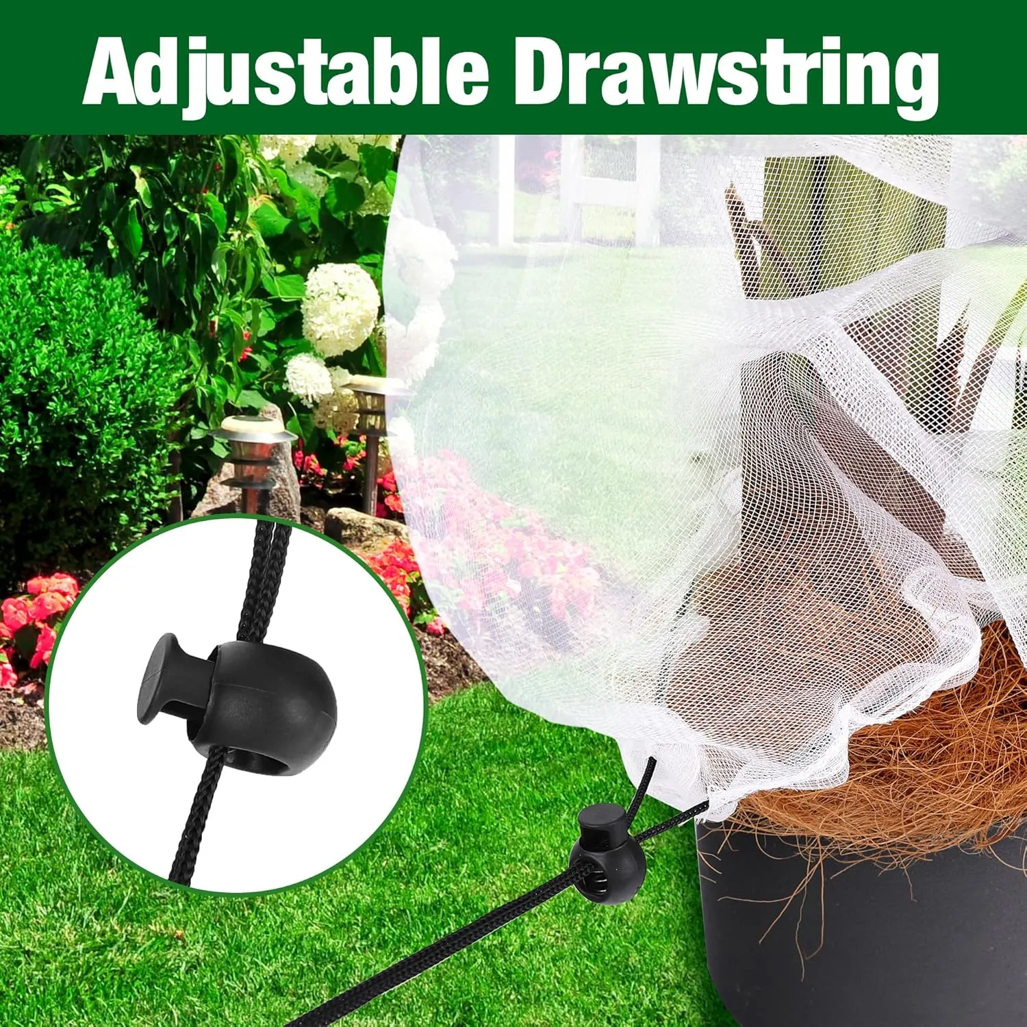 Alpurple 2 Pcs Insect Bird Barrier Netting Mesh with Drawstring- 4.9 x 3.2 Ft Garden Bug Netting Plant Cover- Fruit Tree Net for Protect Plant Fruits Citrus Flower from Insect Bird Eating