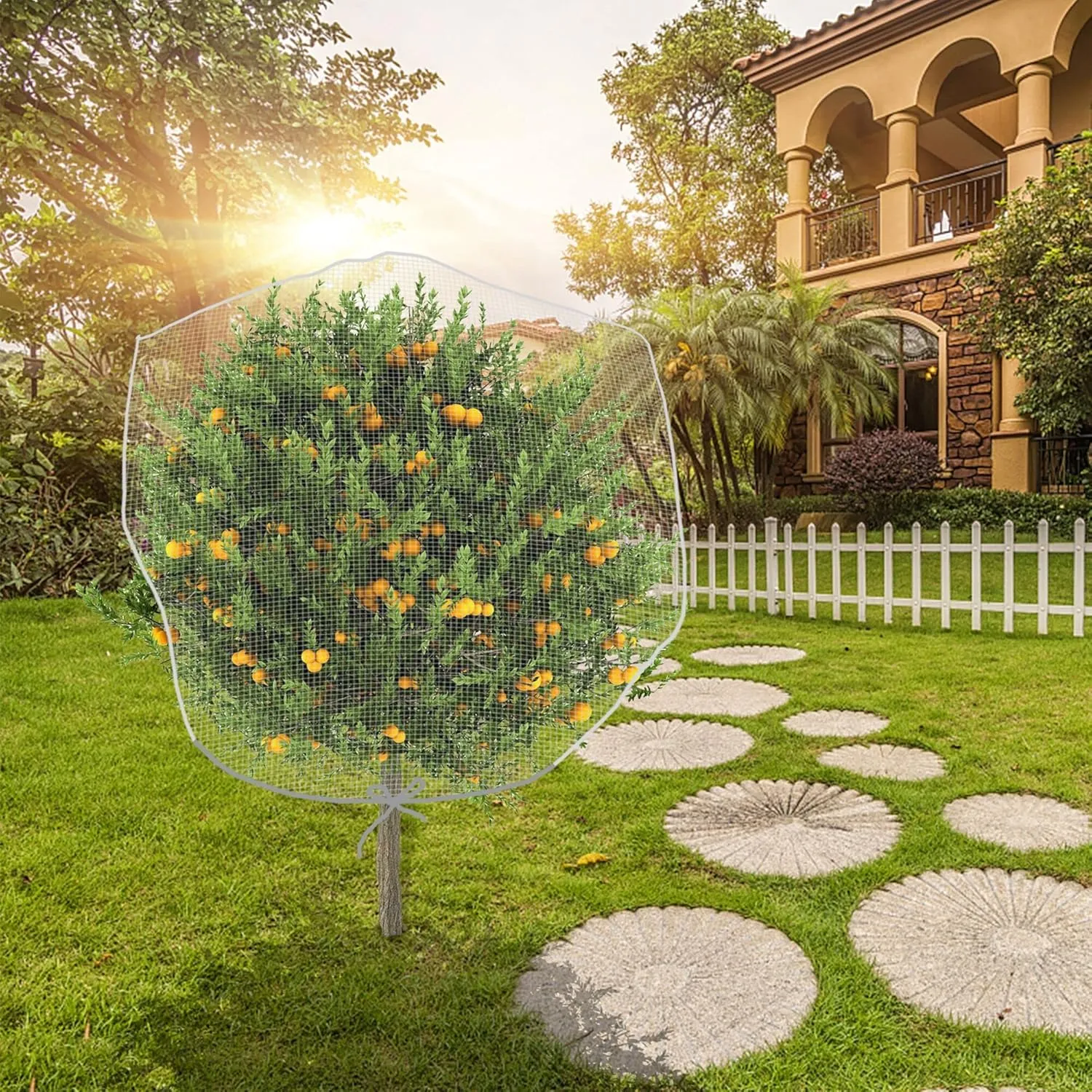 Alpurple 2 Pcs Insect Bird Barrier Netting Mesh with Drawstring- 4.9 x 3.2 Ft Garden Bug Netting Plant Cover- Fruit Tree Net for Protect Plant Fruits Citrus Flower from Insect Bird Eating