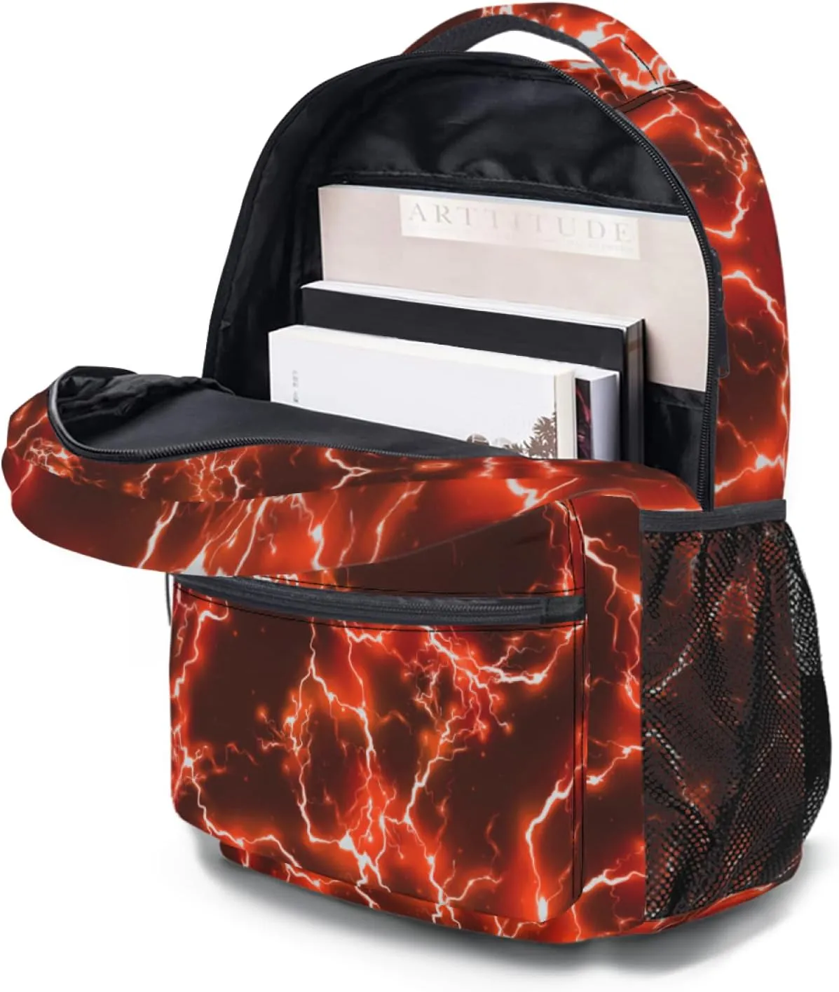 aportt Red Backpack for Boys Girls Cool Lightning Durable Casual Basic Kids Bookbag Lightweight School Bag for Teens Students Travel Daypack