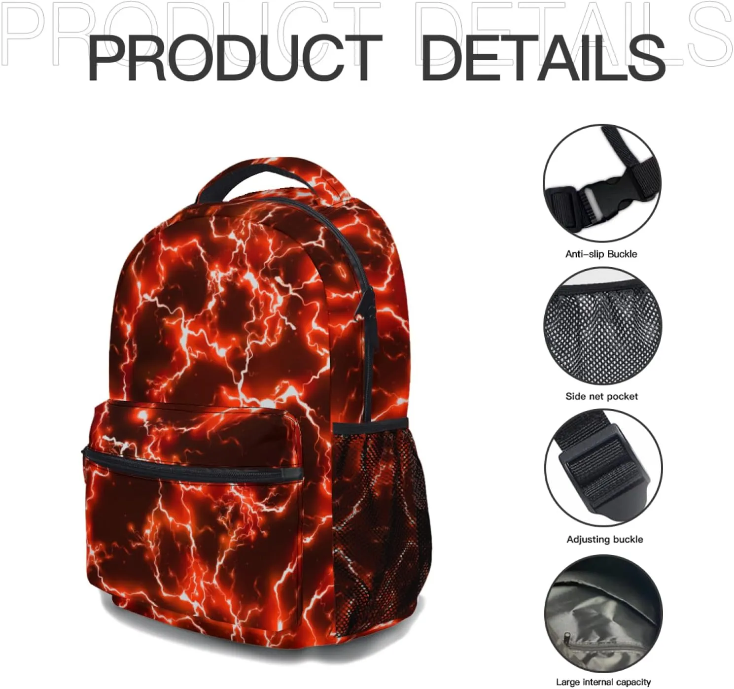 aportt Red Backpack for Boys Girls Cool Lightning Durable Casual Basic Kids Bookbag Lightweight School Bag for Teens Students Travel Daypack