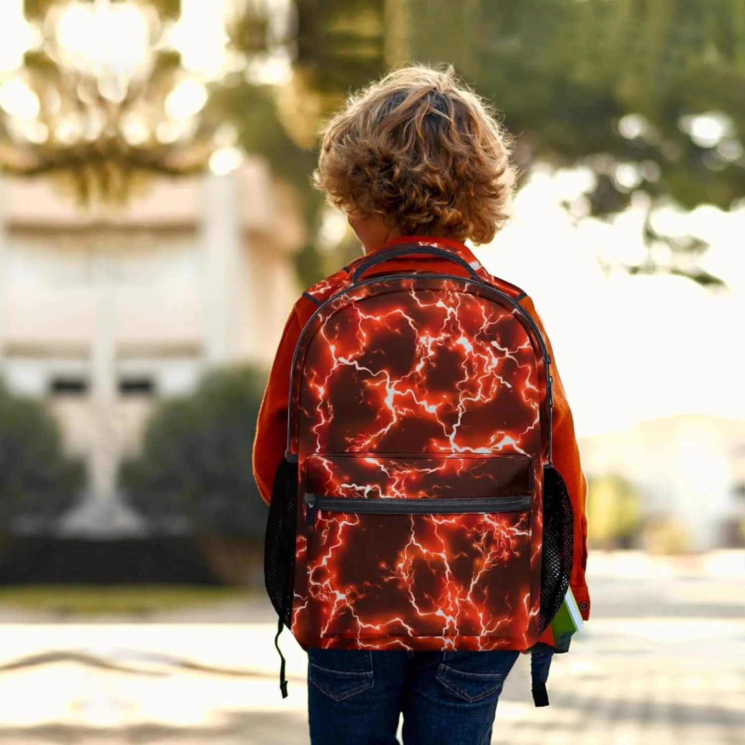 aportt Red Backpack for Boys Girls Cool Lightning Durable Casual Basic Kids Bookbag Lightweight School Bag for Teens Students Travel Daypack