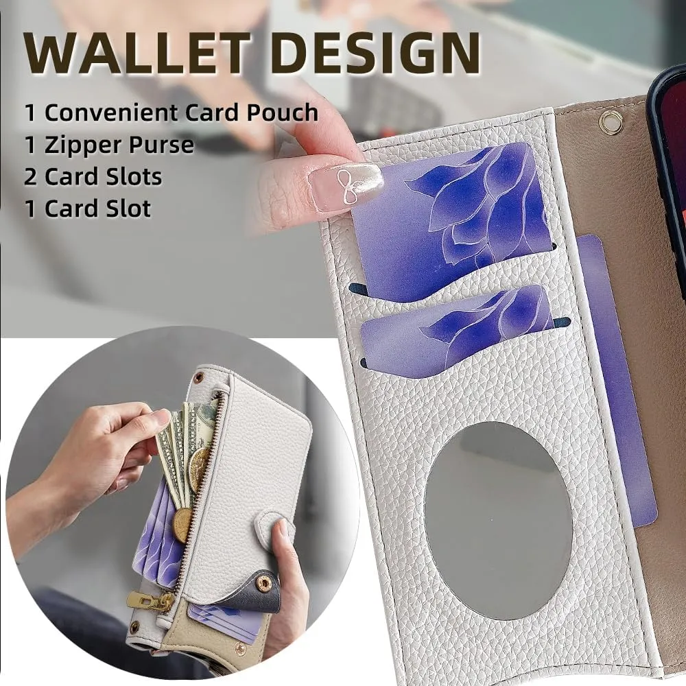 Asuwish Phone Case for Motorola Edge  Plus 2022/Edge X30/30 Pro Wallet Cover with Screen Protector and Mirror PU Leather Flip Cover Card Holder Slot Stand Crossbody Strap Cell Moto Edge   5G UW White
