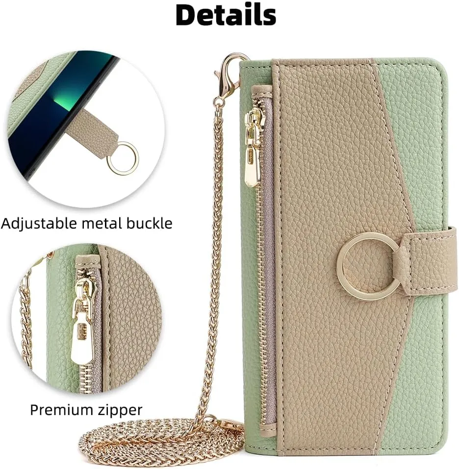 Asuwish Phone Case for Motorola Moto Edge 2021 Wallet Case with Screen Protector and Mirror PU Leather Flip Cover, Ring, Credit Card Holder, Crossbody Strap, Stand, Phone XT2141-1 Green