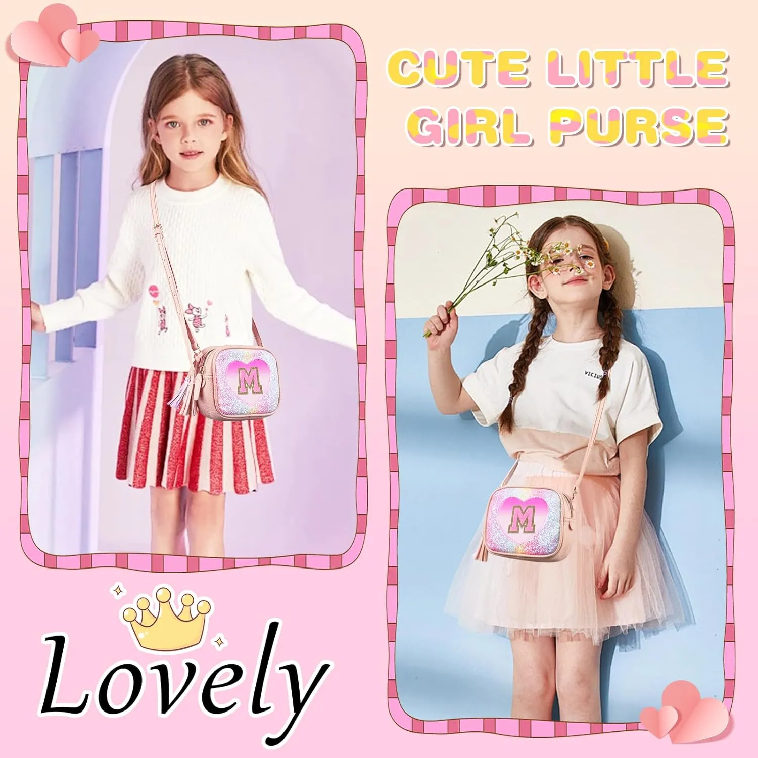 Birthday Gifts for 2 3 4 5 6 7 8 9 10 Year Old Girl,Cute Little Girl Purse Toddler Purse for Kids Wallet,Small Initial Shoulder Crossbody Bag,Personalized Christmas Gift for Daughter Baby(Rainbow,M)