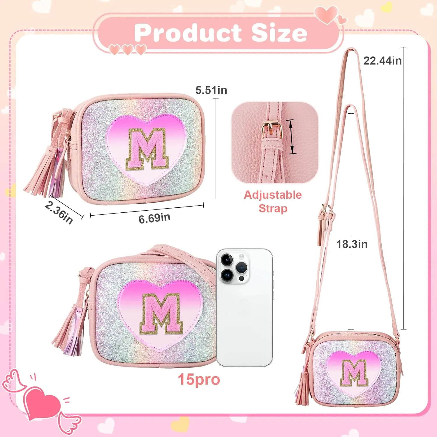 Birthday Gifts for 2 3 4 5 6 7 8 9 10 Year Old Girl,Cute Little Girl Purse Toddler Purse for Kids Wallet,Small Initial Shoulder Crossbody Bag,Personalized Christmas Gift for Daughter Baby(Rainbow,M)