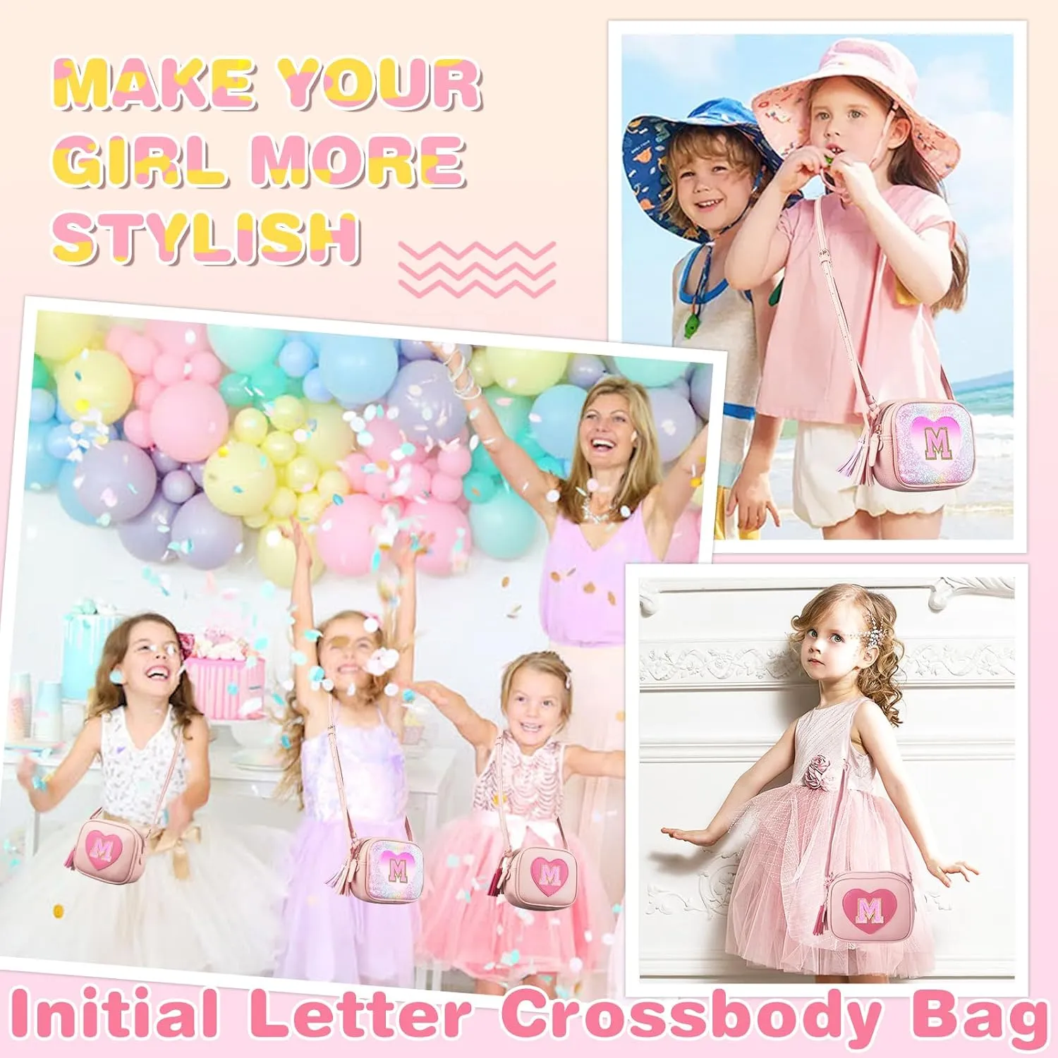 Birthday Gifts for 2 3 4 5 6 7 8 9 10 Year Old Girl,Cute Little Girl Purse Toddler Purse for Kids Wallet,Small Initial Shoulder Crossbody Bag,Personalized Christmas Gift for Daughter Baby(Rainbow,M)
