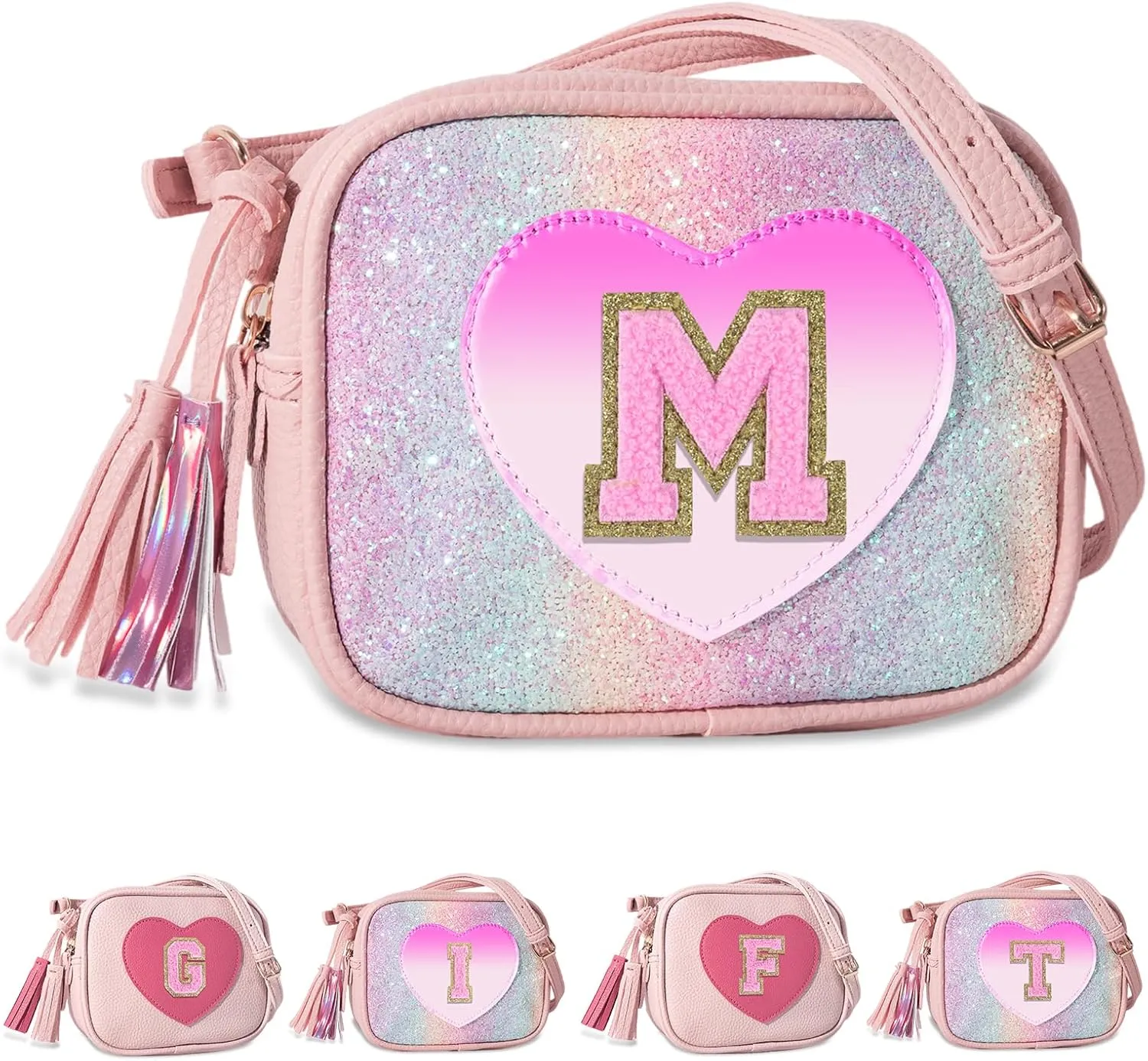 Birthday Gifts for 2 3 4 5 6 7 8 9 10 Year Old Girl,Cute Little Girl Purse Toddler Purse for Kids Wallet,Small Initial Shoulder Crossbody Bag,Personalized Christmas Gift for Daughter Baby(Rainbow,M)