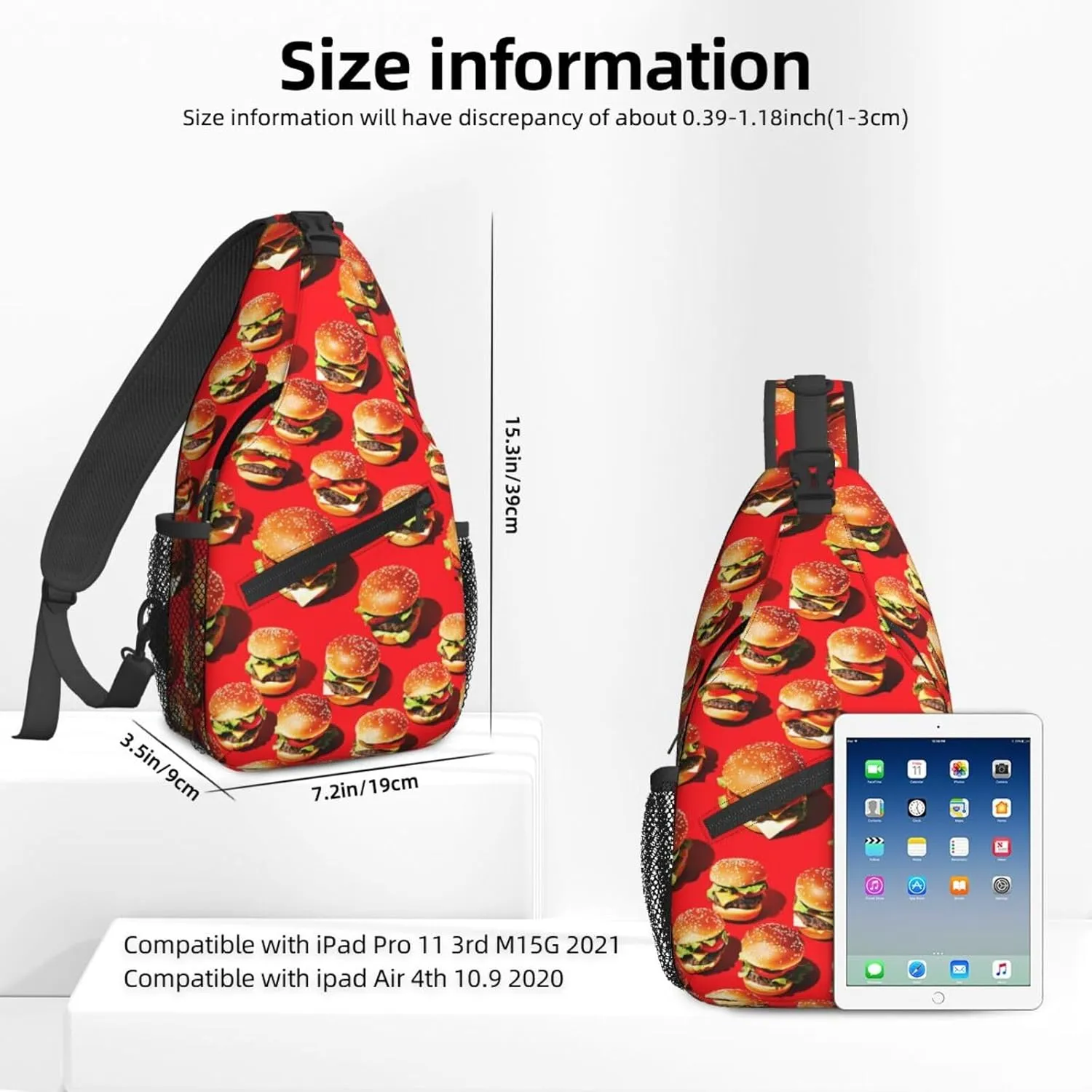 Burger Fast Food Red Sling Bag For Women Crossbody Shoulder Bag Casual Daypack Backpacks Men Chest Bag Gym Cycling Travel Hiking