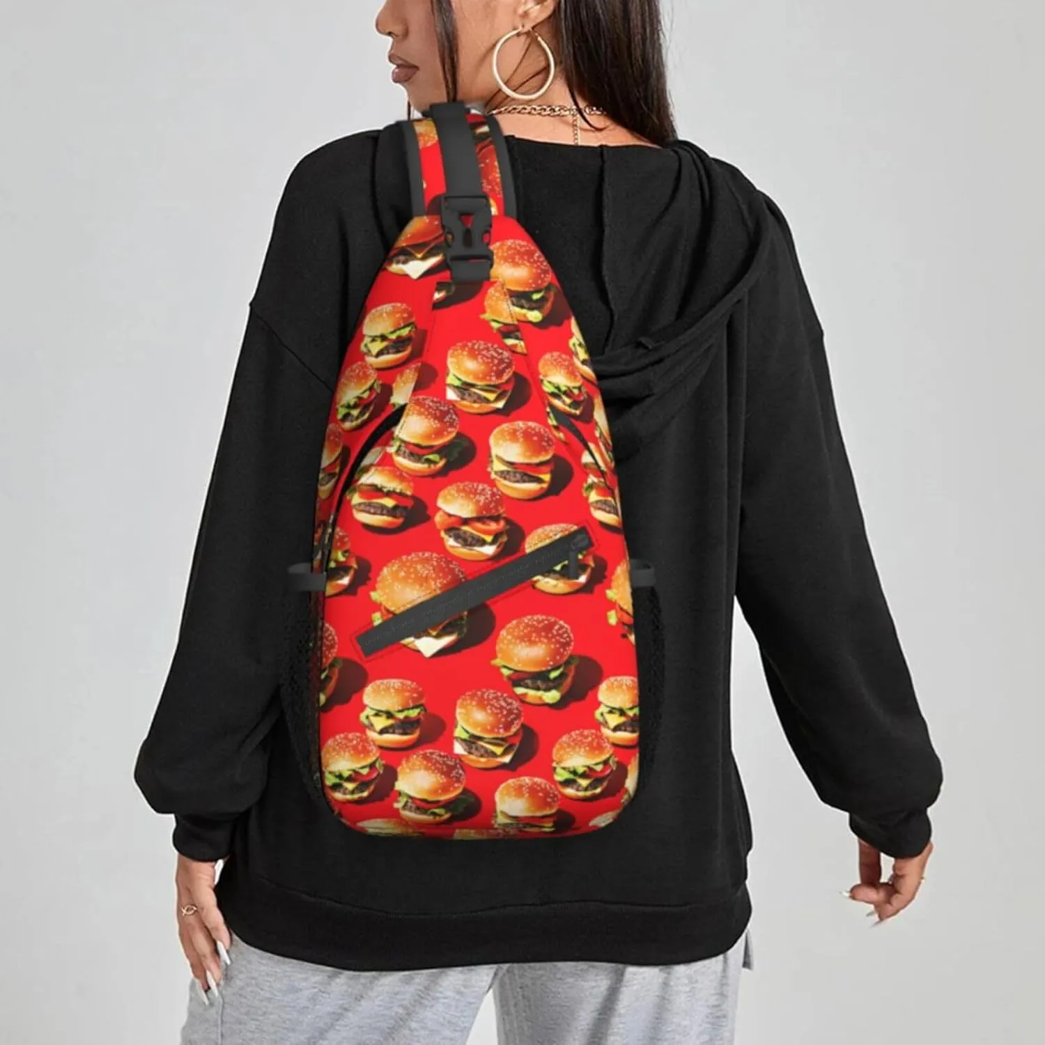Burger Fast Food Red Sling Bag For Women Crossbody Shoulder Bag Casual Daypack Backpacks Men Chest Bag Gym Cycling Travel Hiking