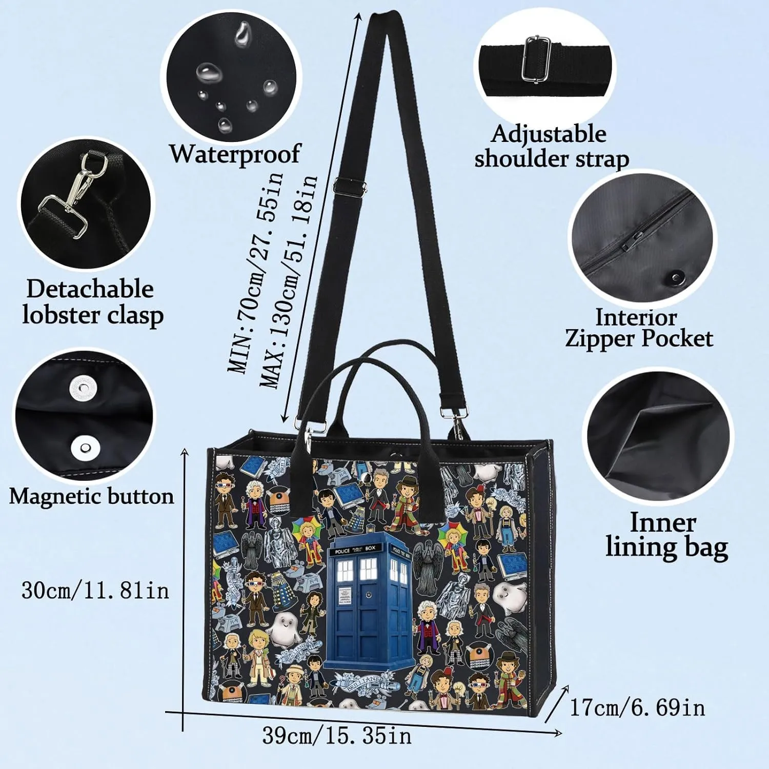 BWWKTOP Police Box Tote Bag William & Patrick Doctor Series Fans Gift Police Box Shoulder Bag For TV Show Fans
