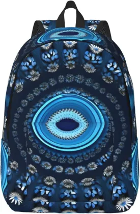 Casual Canvas Backpack, Laptop Rucksack,Shoulder Travel Camping Hiking Backpacks for Men Women-Blue Mini Flower Swirl