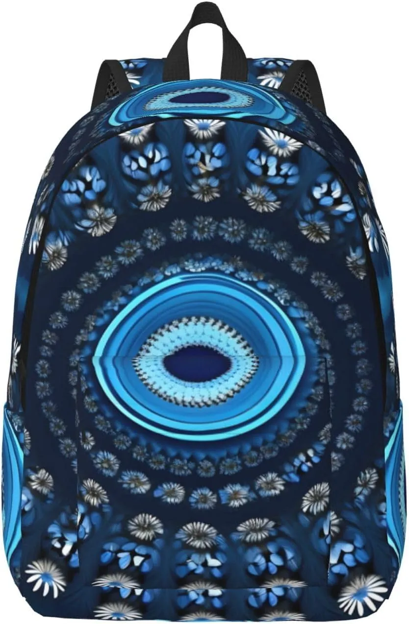 Casual Canvas Backpack, Laptop Rucksack,Shoulder Travel Camping Hiking Backpacks for Men Women-Blue Mini Flower Swirl