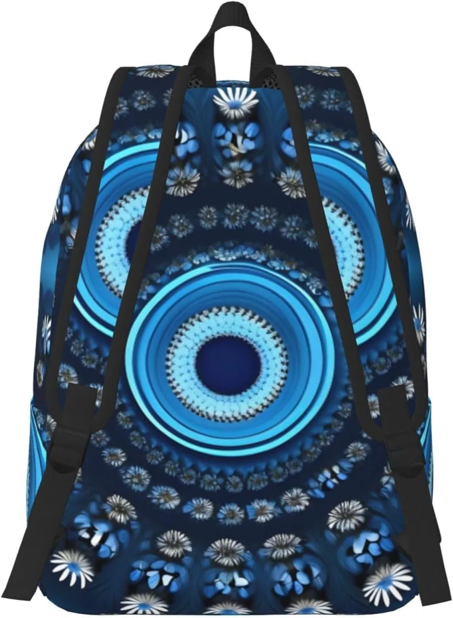 Casual Canvas Backpack, Laptop Rucksack,Shoulder Travel Camping Hiking Backpacks for Men Women-Blue Mini Flower Swirl