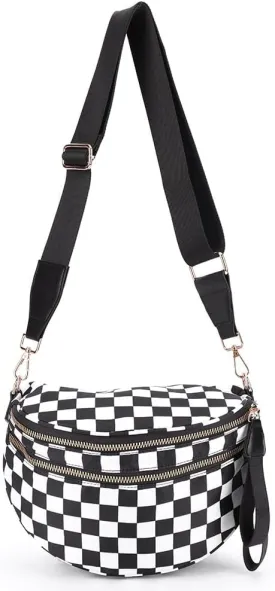 Checkered Crossbody Bum Bags for Women Nylon Checkered Purse Checkerboard Fanny Pack