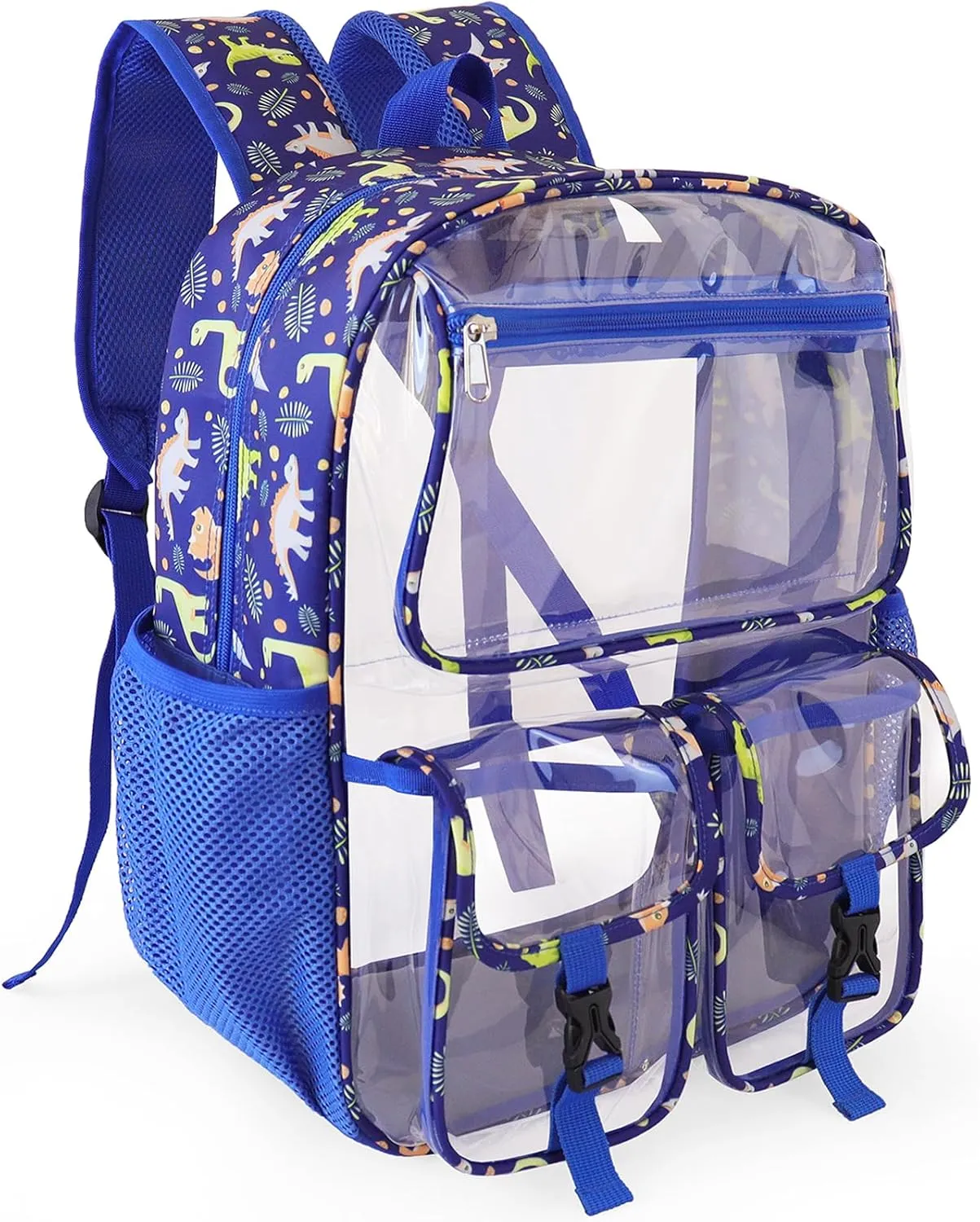 Clear Backpack for Boys, School Kids Heavy Duty See Through Bookbag Dinosaur Transparent Backpacks with Thicker Straps, Blue