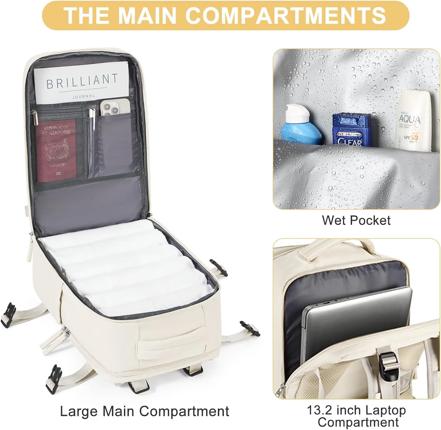 coofay Travel Backpack Carry on Flight Approved Mochila De Viaje Personal Item Backpack for Airlines Frontier Airlines Personal Item Bag Large Backpack for Travel Backpacks for Men Women Beige