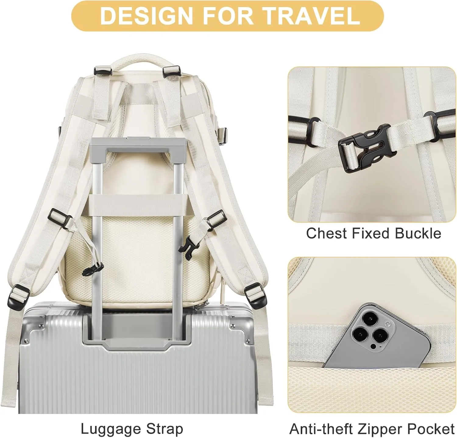 coofay Travel Backpack Carry on Flight Approved Mochila De Viaje Personal Item Backpack for Airlines Frontier Airlines Personal Item Bag Large Backpack for Travel Backpacks for Men Women Beige