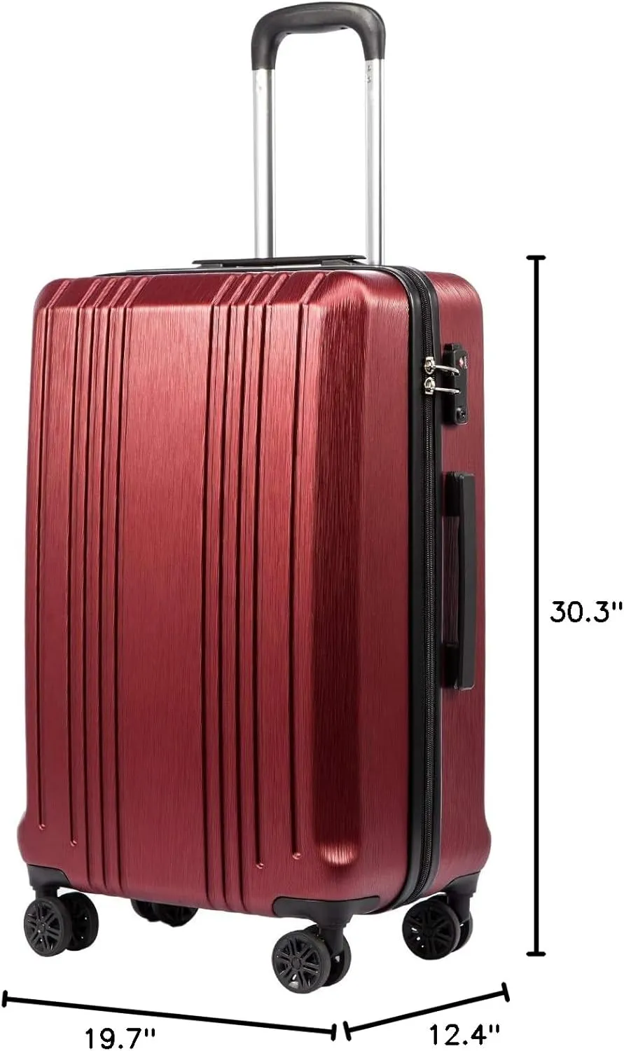 Coolife Luggage Suitcase PC ABS with TSA Lock Spinner Carry on Hardshell Lightweight 20in 24in 28in (wine red, S(20in_carry on))