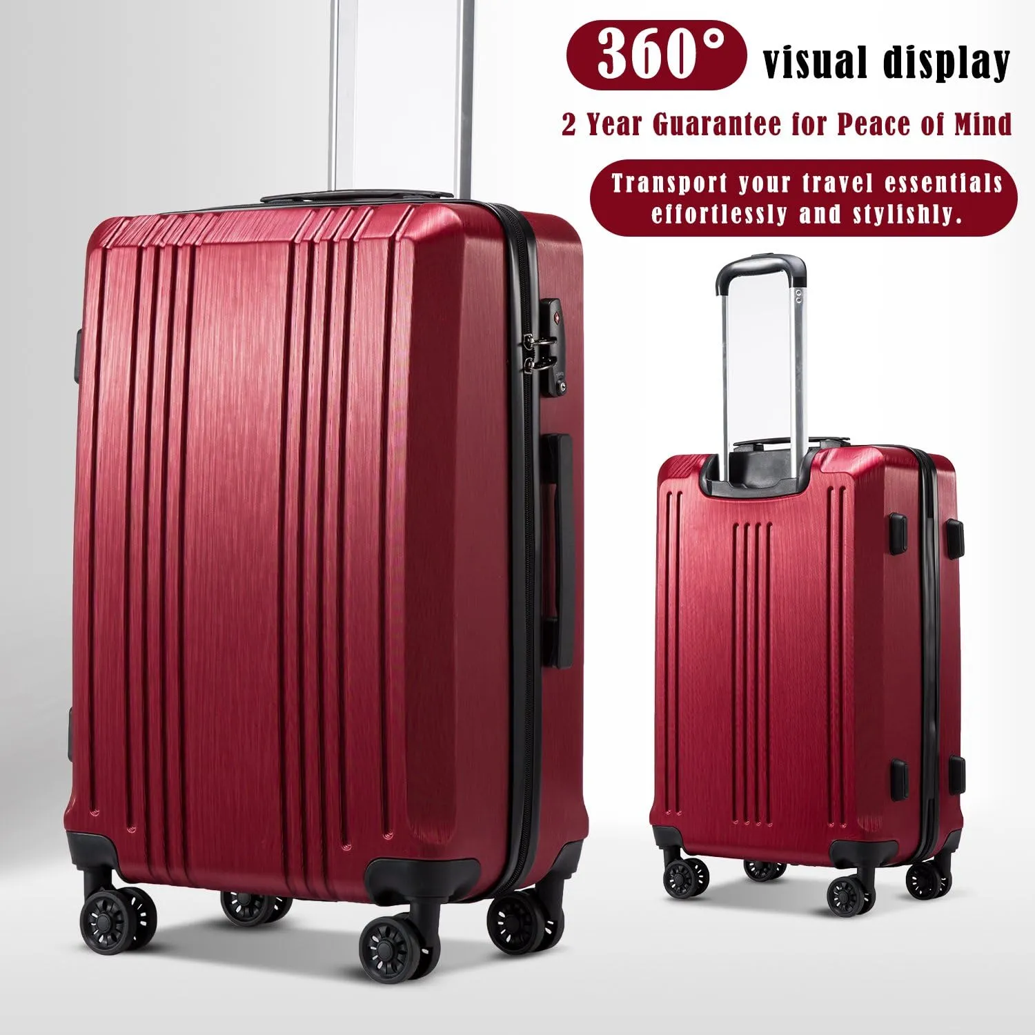 Coolife Luggage Suitcase PC ABS with TSA Lock Spinner Carry on Hardshell Lightweight 20in 24in 28in (wine red, S(20in_carry on))