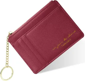 Credit Card Holder Wallet, Minimalist Leather Slim Change Wallet Zipper Coin Purse, Mini Credit Card Protector, Keychain Front Pocket Wallets for Women Men