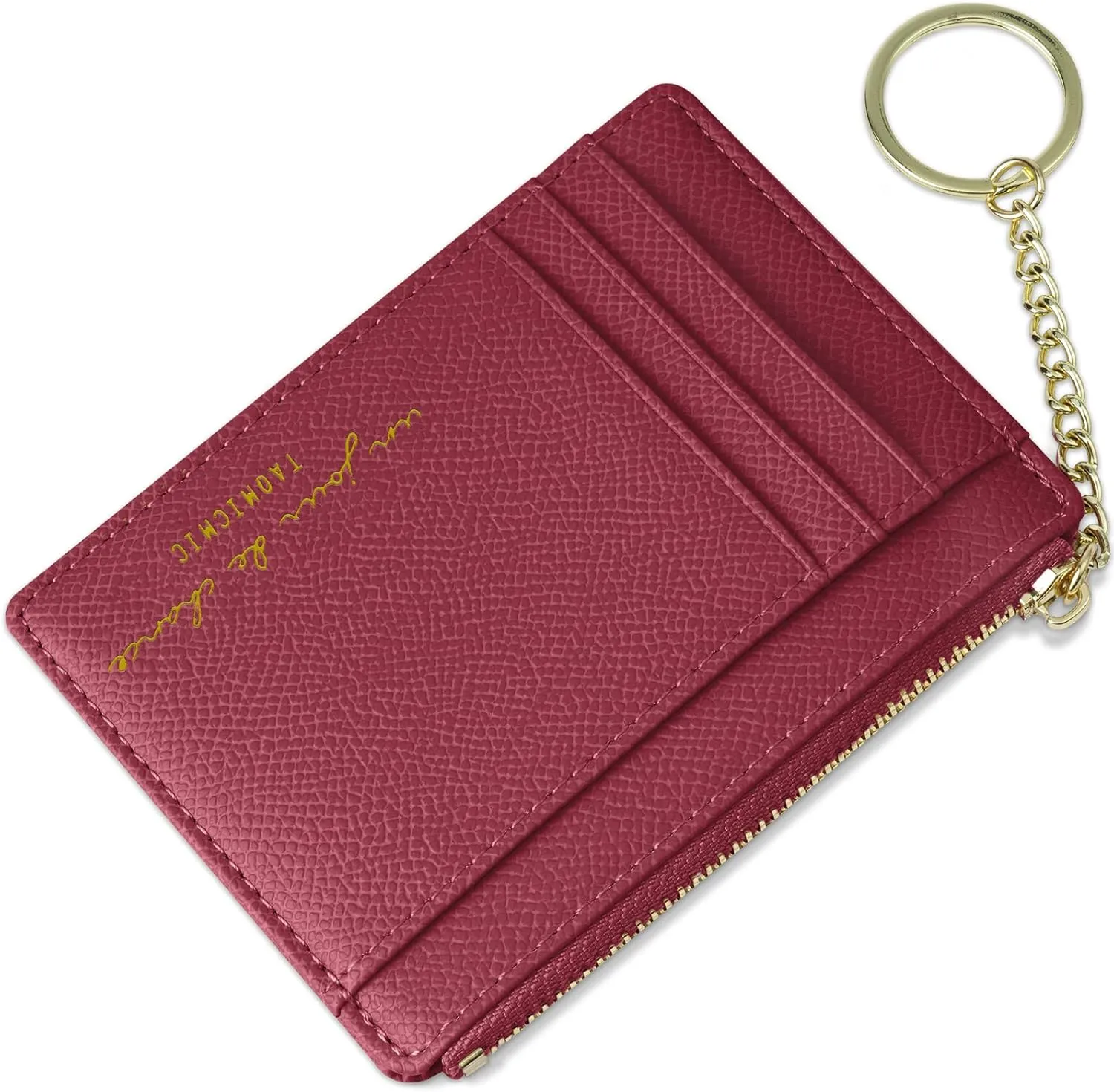 Credit Card Holder Wallet, Minimalist Leather Slim Change Wallet Zipper Coin Purse, Mini Credit Card Protector, Keychain Front Pocket Wallets for Women Men