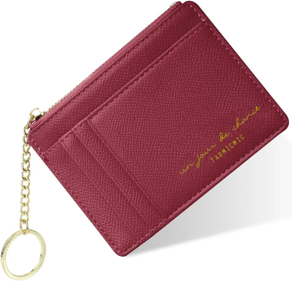Credit Card Holder Wallet, Minimalist Leather Slim Change Wallet Zipper Coin Purse, Mini Credit Card Protector, Keychain Front Pocket Wallets for Women Men