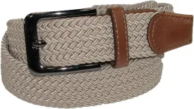 CTM Men's Elastic Braided Stretch Belt with Silver Buckle and Tan Tabs