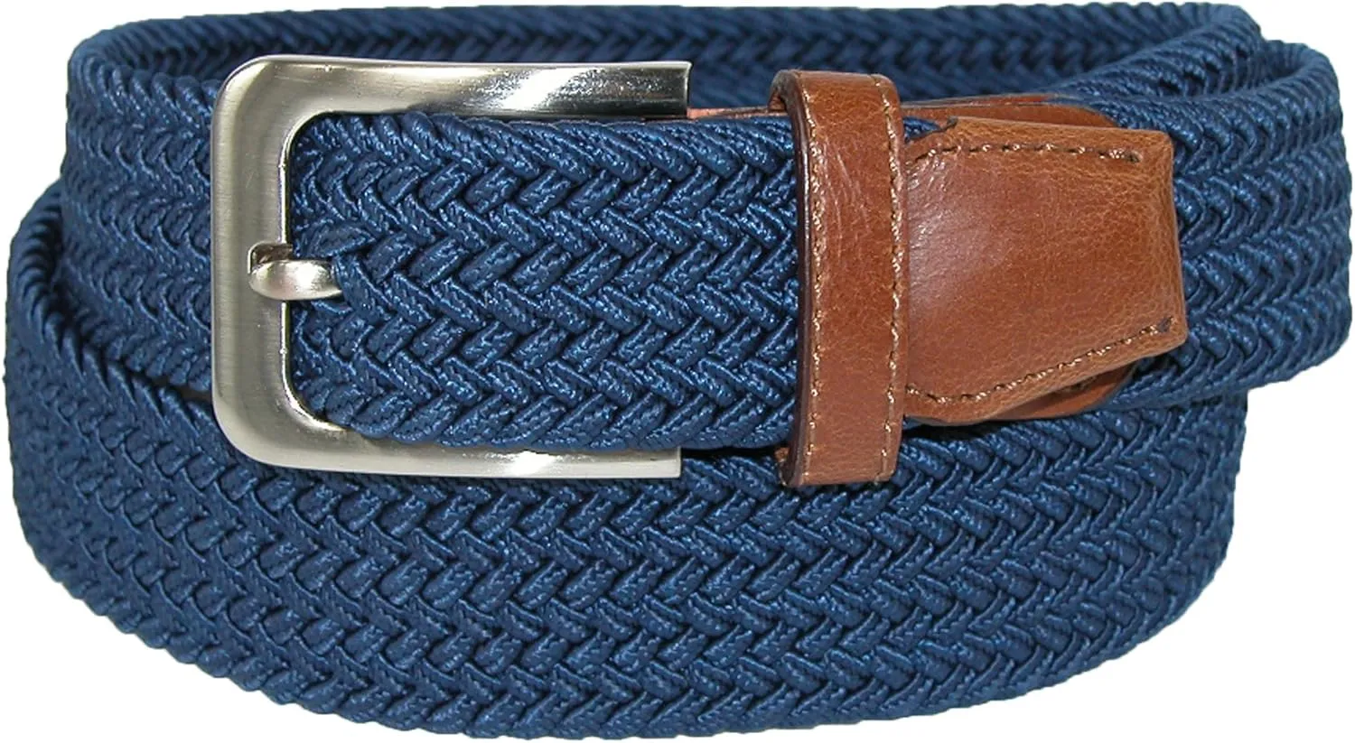 CTM Men's Elastic Braided Stretch Belt with Silver Buckle and Tan Tabs