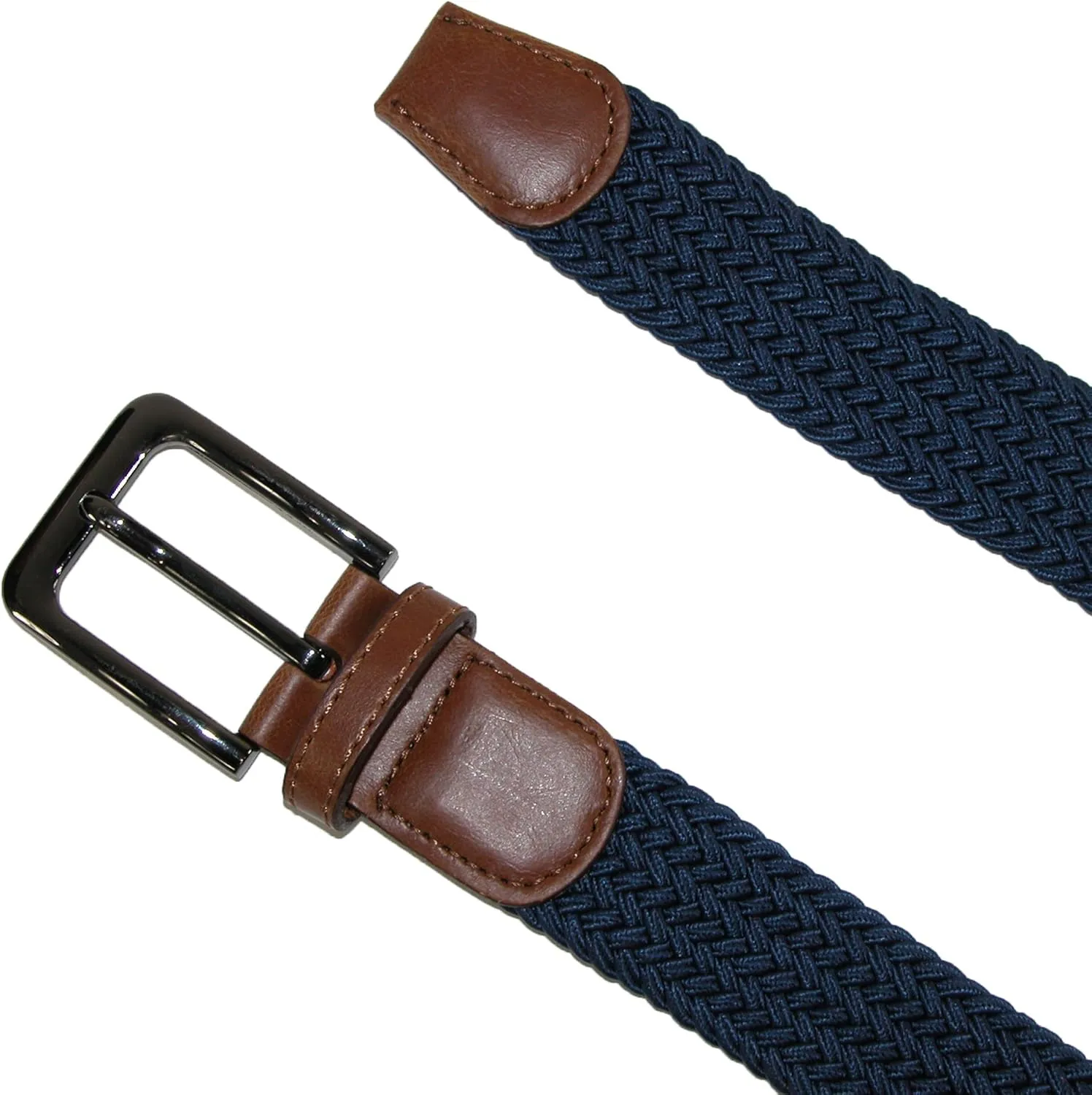 CTM Men's Elastic Braided Stretch Belt with Silver Buckle and Tan Tabs
