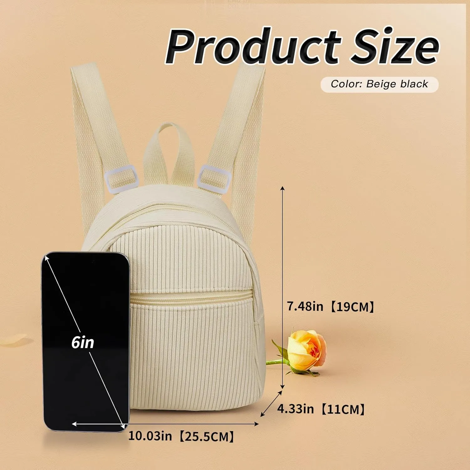 Cute Mini Backpacks, Corduroy Tiny Backpack Small Backpack for Women and Girls, Portable Ladies Backpack (white)