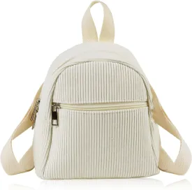Cute Mini Backpacks, Corduroy Tiny Backpack Small Backpack for Women and Girls, Portable Ladies Backpack (white)