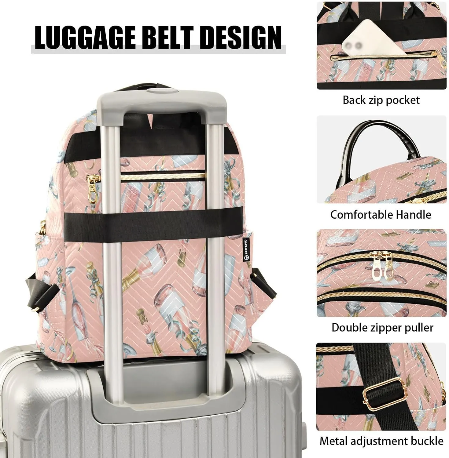 Exnundod Champagne Bottles and Glasses Women Backpack Purse Travel Backpacks Lightweight Daypack Casual Shoulder Bag for Outdoor, M