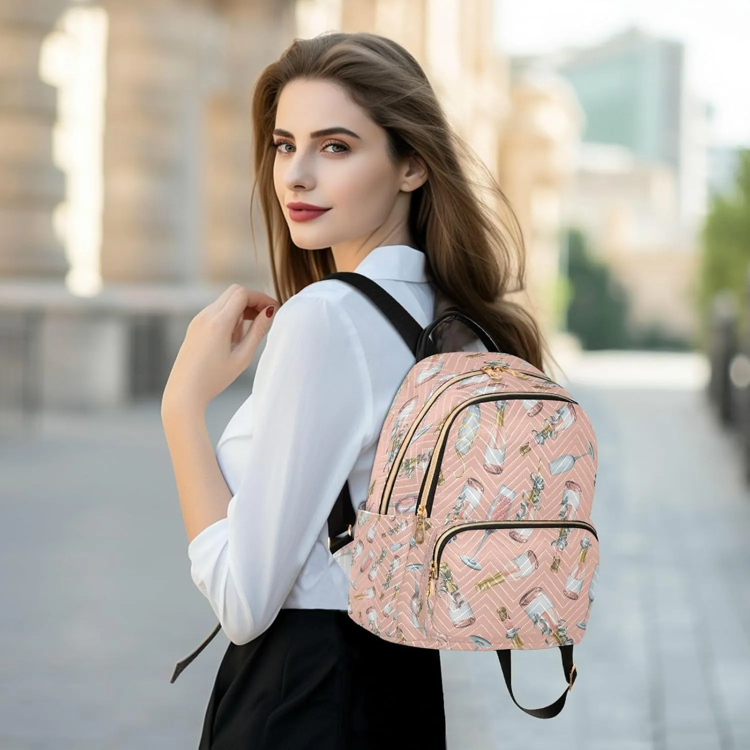 Exnundod Champagne Bottles and Glasses Women Backpack Purse Travel Backpacks Lightweight Daypack Casual Shoulder Bag for Outdoor, M