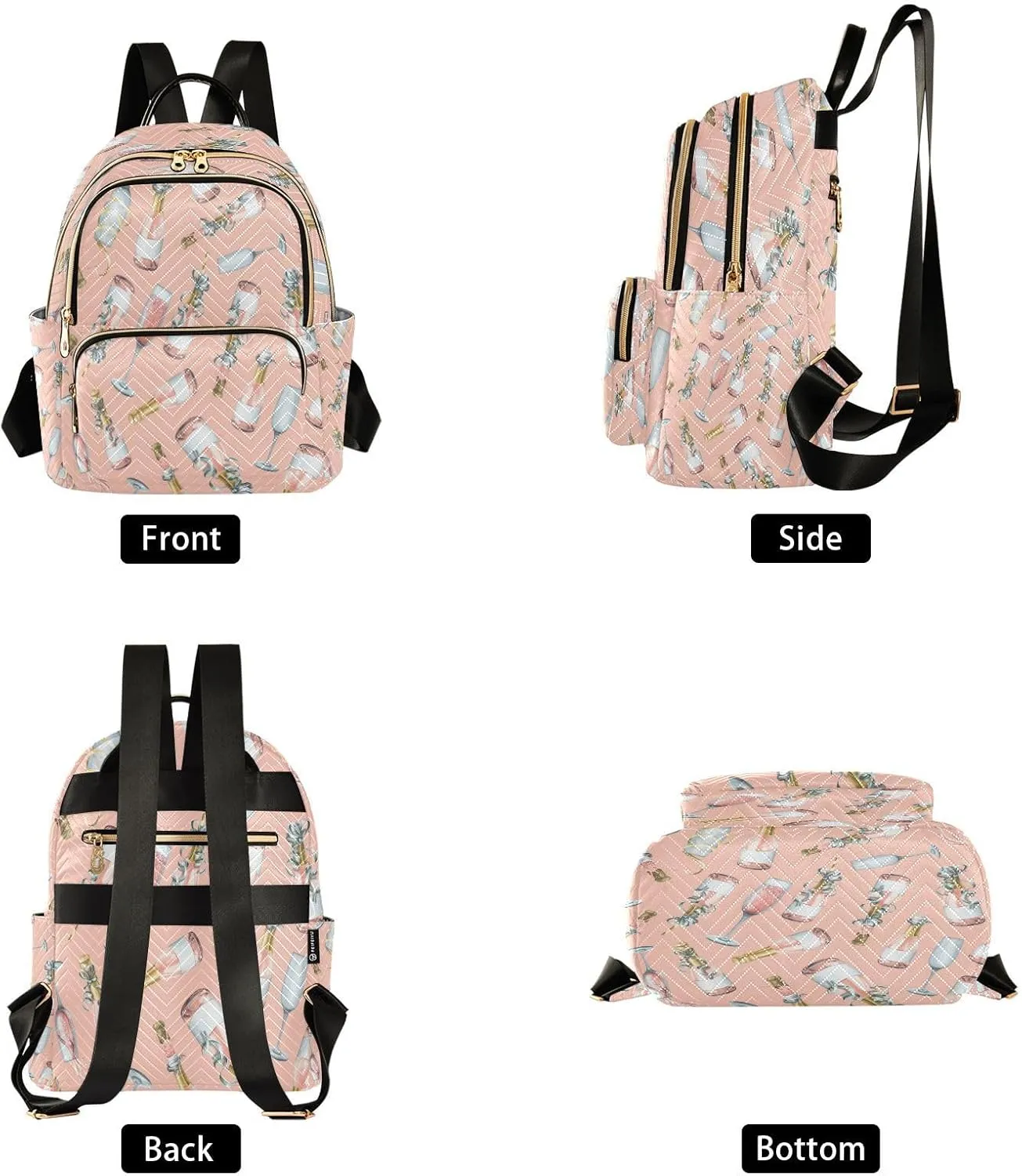 Exnundod Champagne Bottles and Glasses Women Backpack Purse Travel Backpacks Lightweight Daypack Casual Shoulder Bag for Outdoor, M