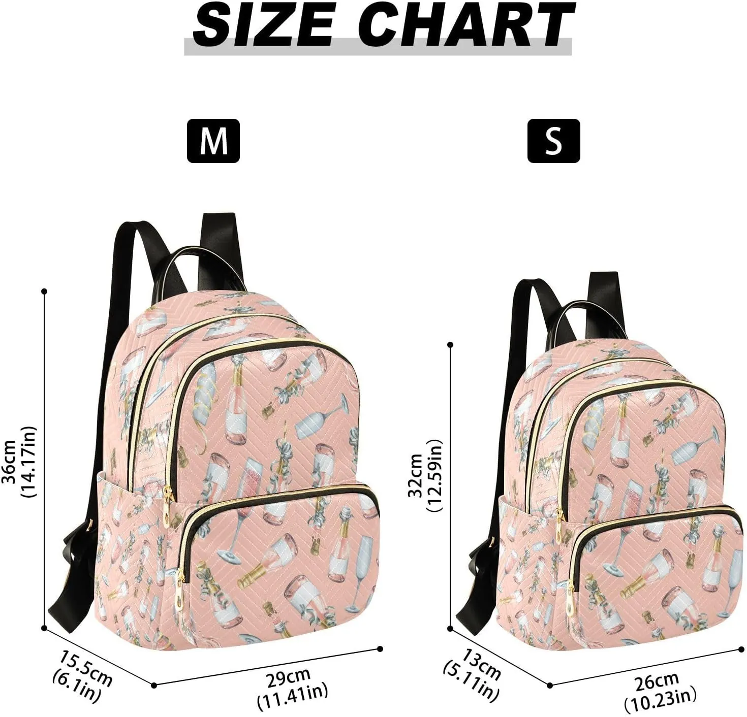 Exnundod Champagne Bottles and Glasses Women Backpack Purse Travel Backpacks Lightweight Daypack Casual Shoulder Bag for Outdoor, M