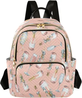 Exnundod Champagne Bottles and Glasses Women Backpack Purse Travel Backpacks Lightweight Daypack Casual Shoulder Bag for Outdoor, M
