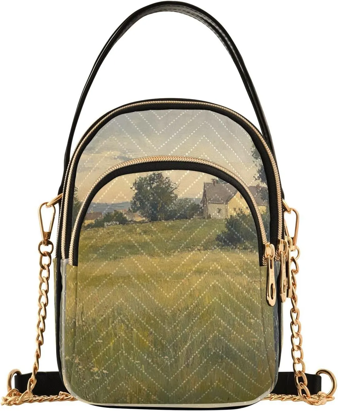 Farmhouse Meadow Grasses Yellow Multi Pockets Crossbody Bags for Women Zip Cell Phone Purse Wallet Bag with Detachable Shoulder Strap Wallet Purses for Shopping Traveling Women Girls Trendy Gift