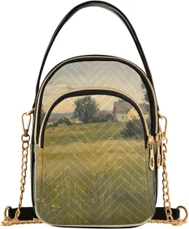 Farmhouse Meadow Grasses Yellow Multi Pockets Crossbody Bags for Women Zip Cell Phone Purse Wallet Bag with Detachable Shoulder Strap Wallet Purses for Shopping Traveling Women Girls Trendy Gift