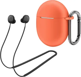 for Pixel Buds Pro 2 Case (2024), Anti-Lost Strap, Silicone Cover with Keychain, Sports Lanyard for Women Men Girl boy Compatible with Google Pixel Buds Pro 2(Coral Orange Case Black Strap)