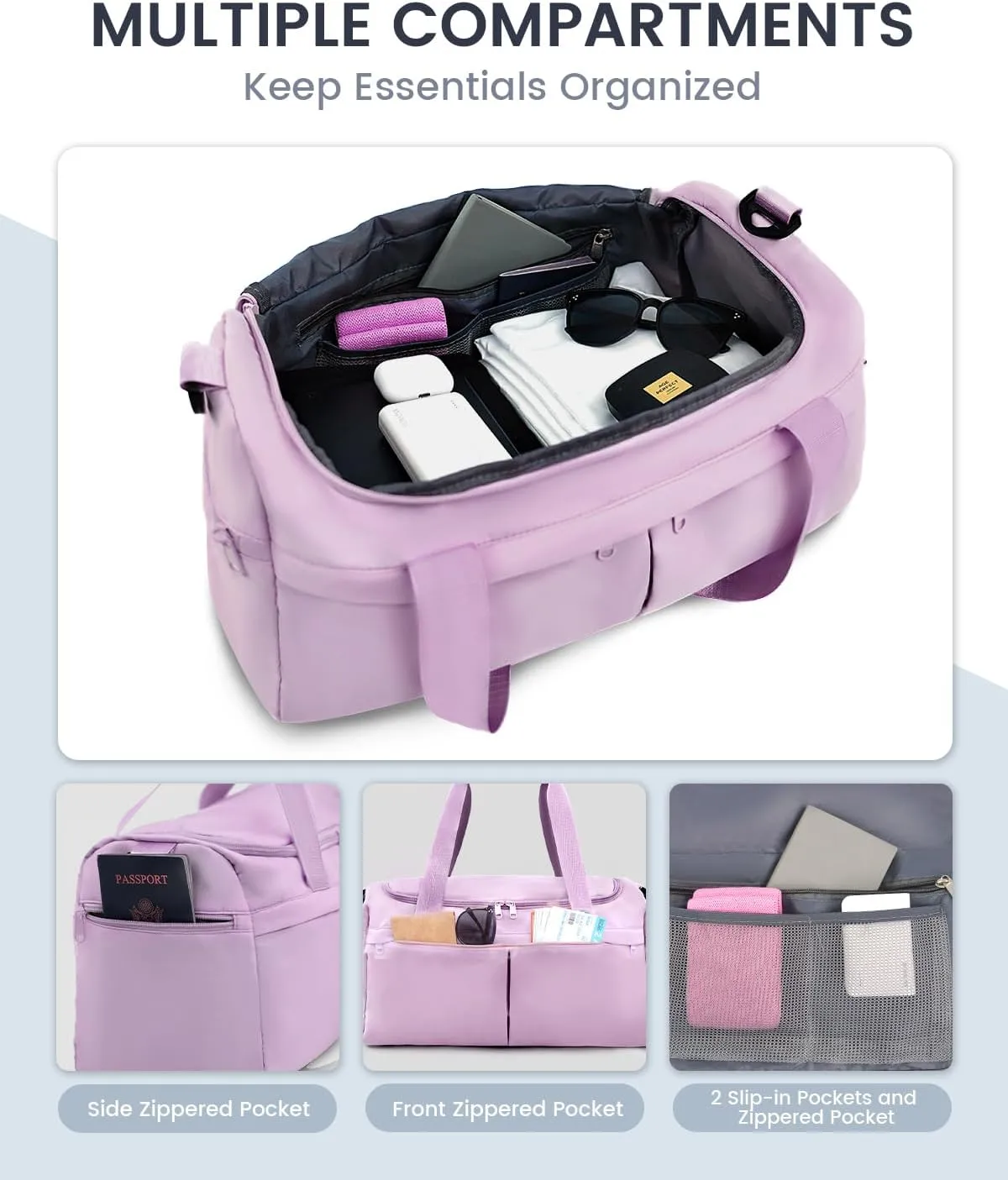 For Spirit Airlines Personal Item Bag 18X14X8 Carry On Travel Duffle Bags for Airplanes Women Men with Wet Pocket Weekender with Shoe and Toiletry Bags, Purple