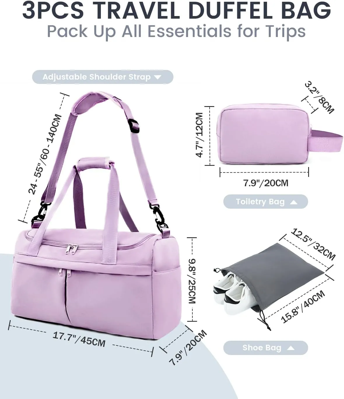 For Spirit Airlines Personal Item Bag 18X14X8 Carry On Travel Duffle Bags for Airplanes Women Men with Wet Pocket Weekender with Shoe and Toiletry Bags, Purple